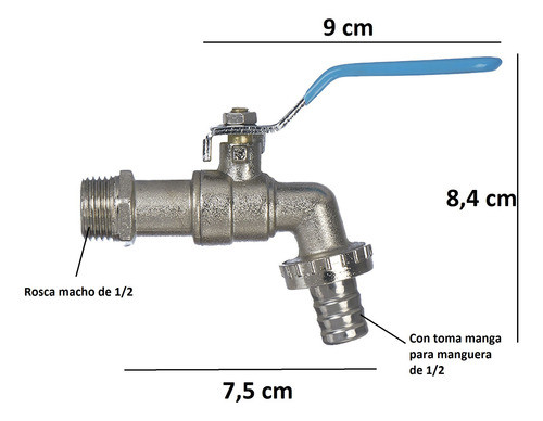 Canilla Esferica De 1/2 De Metal Con Manija Larga Riego 1