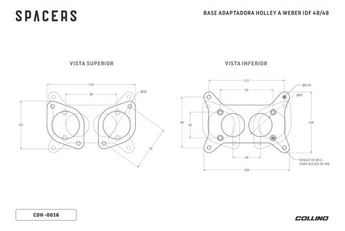 Base Adaptadora Collino Carb Holley A Weber Idf 30mm C 1