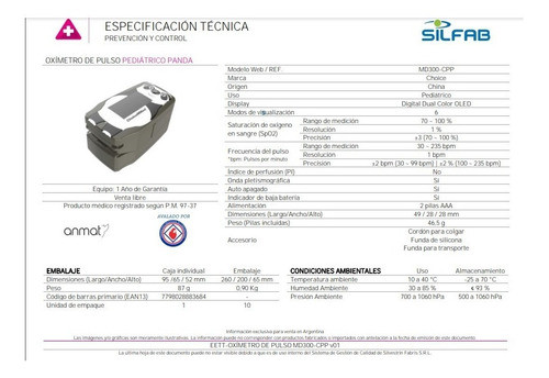 Oximetro Infantil Saturometro Silfab Md300-cpp Pediatrico 1