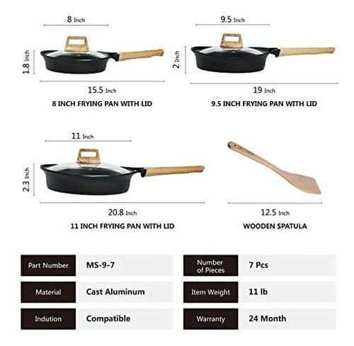 Juego De Sartén Con Tapa Antiadherente Inducción 7 Piezas 1