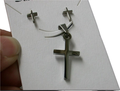 Luli Set  Acero Quirurjico Caravanas Colgante Cruz Unisex 0