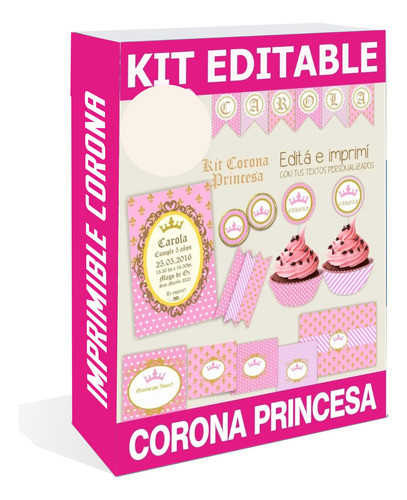 Kit Imprimible Corona Princesa Textos Editables 0
