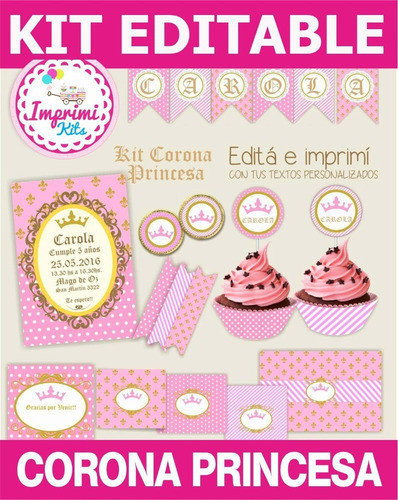 Kit Imprimible Corona Princesa Textos Editables 1