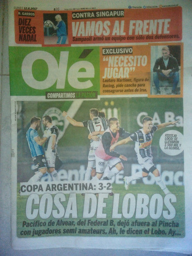 Diario Ole 12 Junio 2017 Pacifico Alvear 3 Estudiantes 2 0