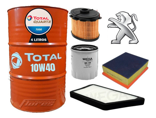 Cambio De Aceite 10w40 4l + Kit Filtros Peugeot 206 1.9 Xrd 0
