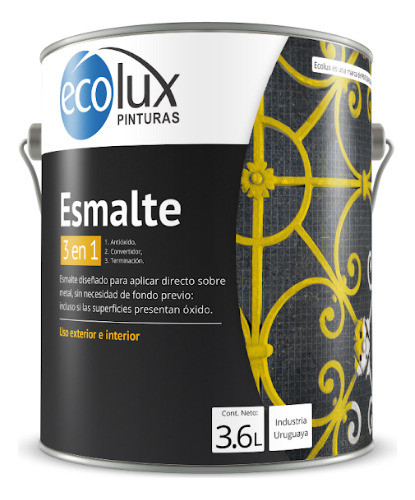 Esmalte Convertidor De Óxido 3 En 1 Ecolux 3.6 Lts Negro 0