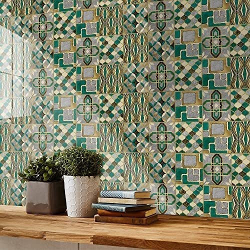Vinilos Decorativos 12u. 15x15cm Azulejo Retro Verde/gris 1