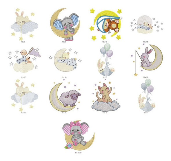 29 Matrices P/maquina De Bordar Animales En La Luna/durmiend 0