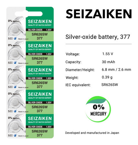 Pila Seizaiken Sr626sw 377 ( Seiko ) Oxido De Plata X100 0