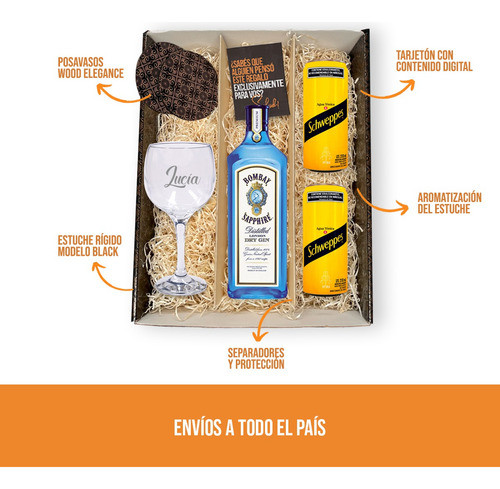 Kit Bombay Sapphire Con Copa Grabada + Agua Tonica Schweppes 1