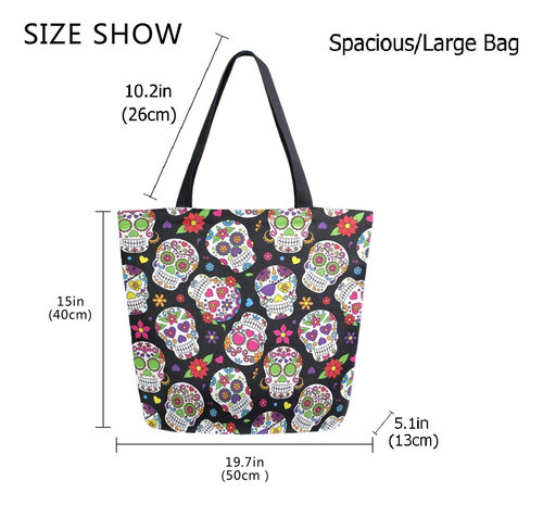 Bolsa De Canvas Grande Con Diseño De Calavera Azúcar 1