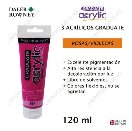 3 Acrilicos Graduate Daler Rowney 120ml Rosas Y Violetas 1