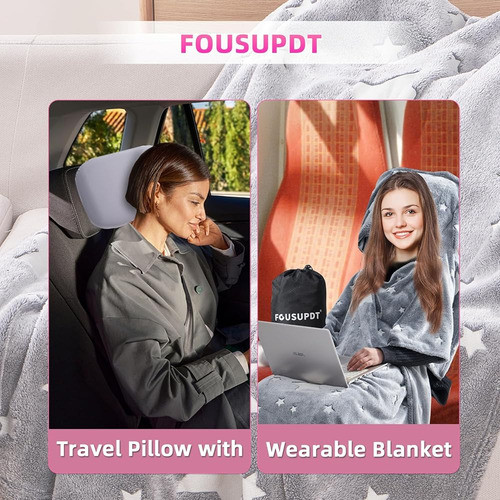 Almohada De Viaje Fousupdt Con Manta De Viaje Portátil, Mant 1