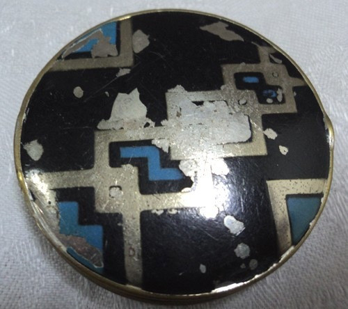 Antigua Polvera En Bronce Metal Esmalte Francia Austria B12 0