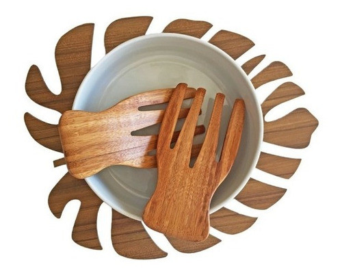 Posafuente Hoja Teca Clara, Centro De Mesa Madera 0