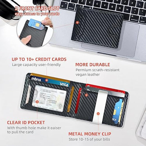 Borfish Cartera Delgada Para Hombre Con Clip Para 1