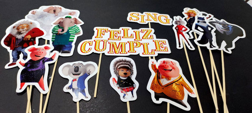 Adorno Torta Deco Sing Pelicula Canta! Topper Feliz Cumple 1
