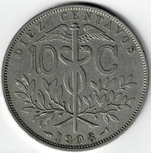 Moneda  De  Bolivia  10  Centavos  1908  Muy  Buena 1