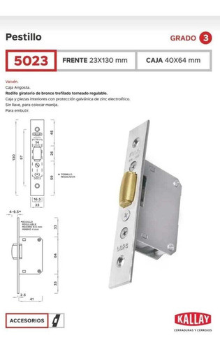 Pestillo Puerta Vaiven Parante Angosto Kallay 5023 1