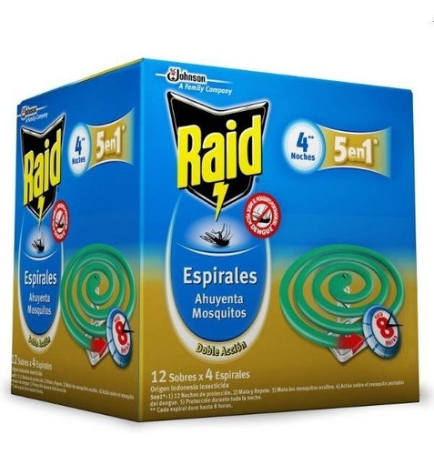 Raid Espirales Caja De 12 Sobres De 4 Espirales C/u 48 Total 1