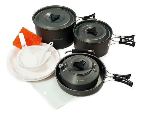 Marmita 4 Personas Mochilero Camping Set Cocina 16pz Broksol 1