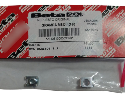 Grampa Moto M6x11x15 X2 Unidades Beta Original Zeta Motos 1