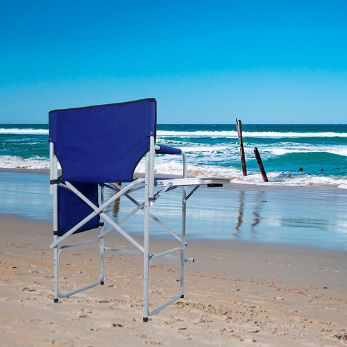 Silla Alta Plegable Azul Con Mesa Y Compartimientos 1