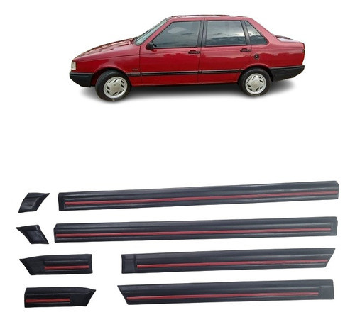 Fiat Duna Baguetas Laterales Negras Con Vira Roja 8 Piezas 0