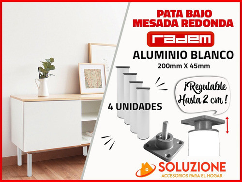 Pata Redonda Aluminio Blanca Regulable 200mm X 4 Unidades 1