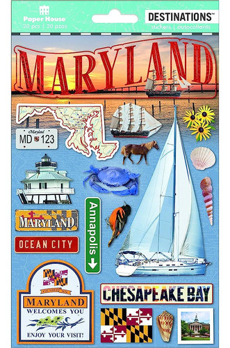 Paper House Productions Travel Maryland 2d Stickers, 3-pack 0