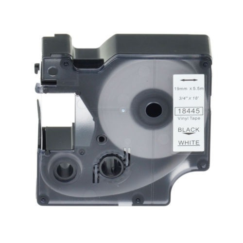 1pk Negro En Vinilo Blanco Etiqueta 18445 Para Rhino Dymo La 1