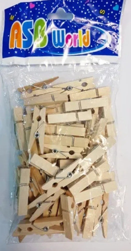 Pack X 50 Mini Broches De Madera Asb Natural 35 Mm 0