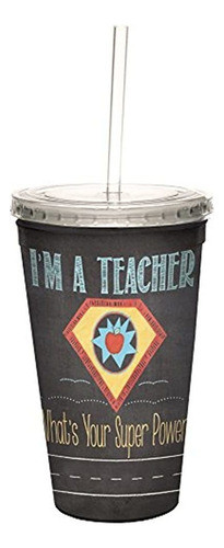 Teacher Super Power Doublewalled Cool Travel Cup Con Paja Re 0
