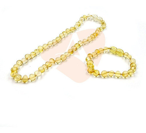 Kit Colar E Pulseira De Âmbar Barroco Limão Polido Para Bebê 0