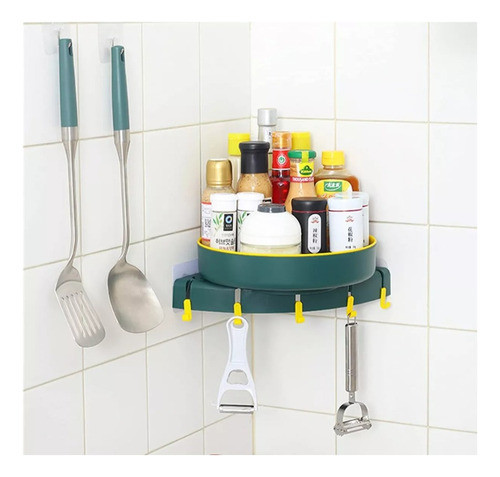 Esquinero De Baño Giratorio Con 5 Perchas Estante Adhesivo 1