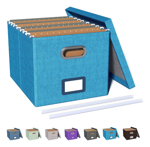 Caja Organizadora De Archivos Tela Y Mdfo + Guias, Azul/verd 0