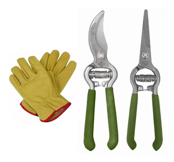 Combo Jardineria Tijeras Bulit Serie 600 + Guantes Vaqueta 0
