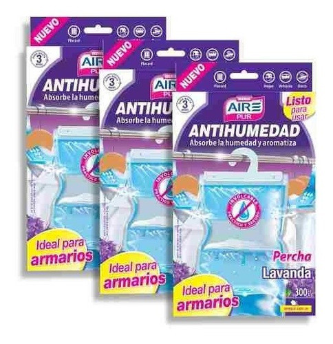 Antihumedad Percha Aire Pur Con Perfume Lavanda Pack 3un. 0