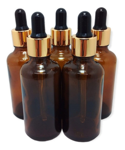 Pack X10 Frasco 50cc Botella Vidrio Ámbar 50ml Gotero Dorado 0