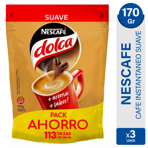 Nescafe Dolca Suave Cafe Instantaneo Doypack - X3 Unidades 0