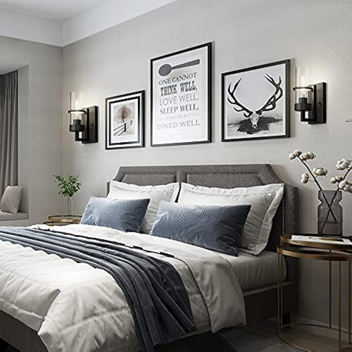 Tipace Black Wall Fixtures, Industrial Wall Sconces Clear Gl 1