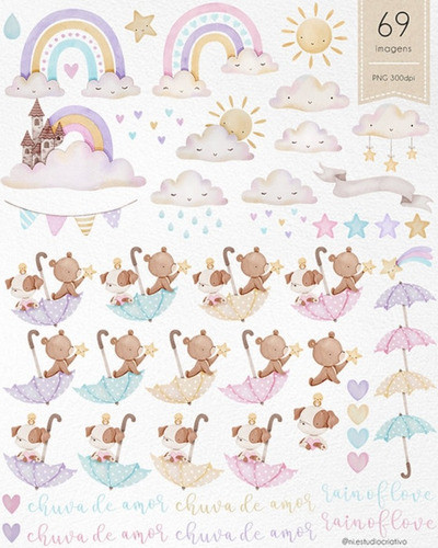 Kit Imagenes Png Cliparts Lluvia De Amor Arcoiris Nube Ni65 1