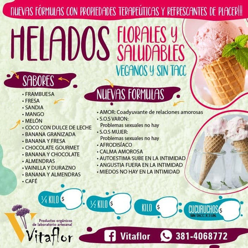 Helados Terapéuticos Sin Tacc Y Vegetales Vitaflor. 1/4 Kilo 0