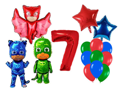 Set Combo De Globos De Heroes En Pijama+ Numero X16unidades 0