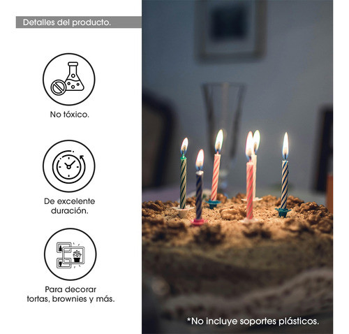 Set 12 Velas Cumpleaños Decoracion Colores No Toxico Torta 1