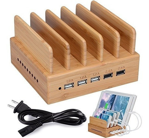 Estación De Carga Usb De Bamboo Wood 0