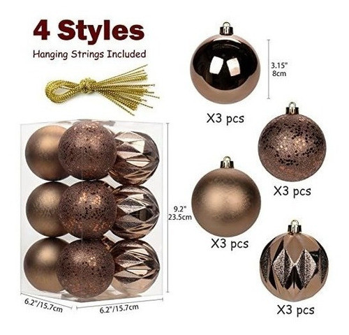 Kit Adornos De Navidad Bolas Textura Mixta 8cm Pack 12 Marro 1
