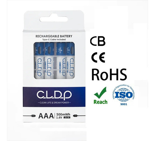 Pila Aaa Recargable Con Cable Usb Tipo-c 1.6v Premium 0