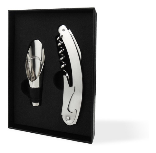 Set Kit De Vino 2 Piezas En Caja De Regalo Cartón Negro 0