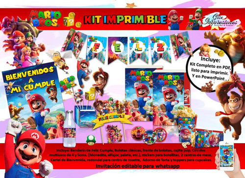 Kit Cumpleaños Imprimible Mario Bros La Pelicula 1